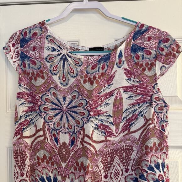 Luca Vanucci Dress Sz MED 100% Linen Floral Cap Sleeve Scoop Neck Spring Easter - Picture 2 of 11